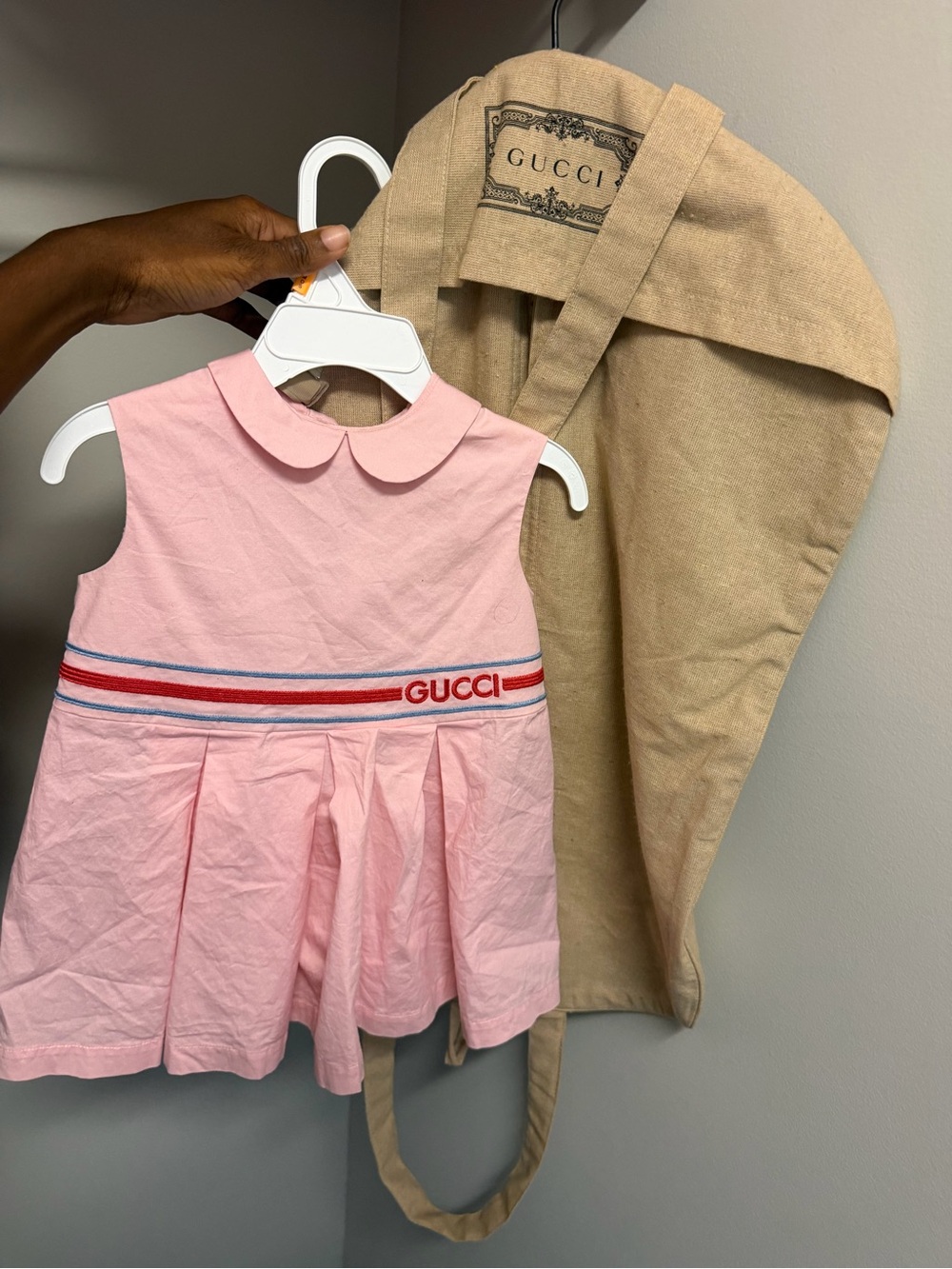 Gucci Pink Kids Dress with Red and Blue Logo Band